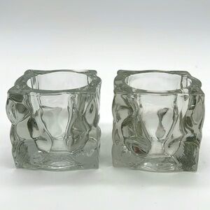 KIG Indonesia Heavy Ice Cube Square Crystal Votive Candle Holders (Set of 2)